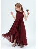 Cowl Neck Burgundy Chiffon Latest Junior Bridesmaid Dress